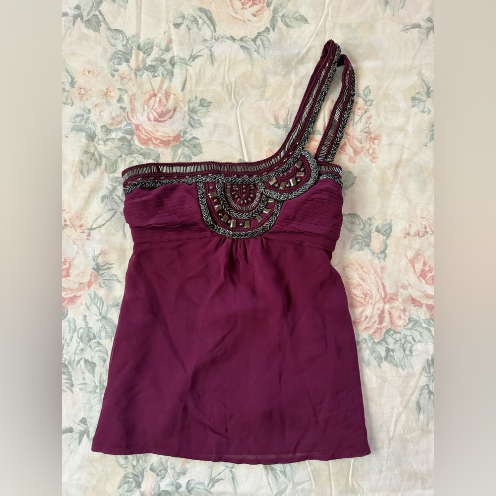 Women’s One-Shoulder Beaded Top - Plum